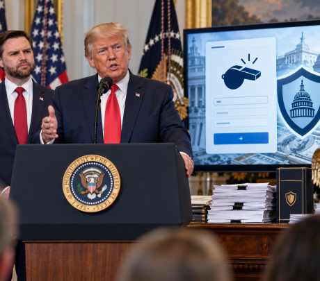 Trump anuncia un programa antifraude que contempla recompensas para denunciantes, en medio de crecientes acusaciones de corrupción contra su administración.
